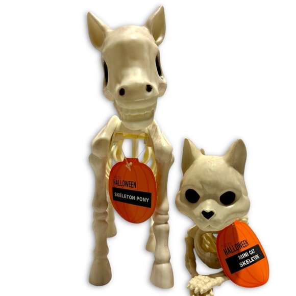 Skeleton Farm Halloween Decor Skeleton Cat & Skeleton Pony Statue. NEW! NWT! - Picture 2 of 8